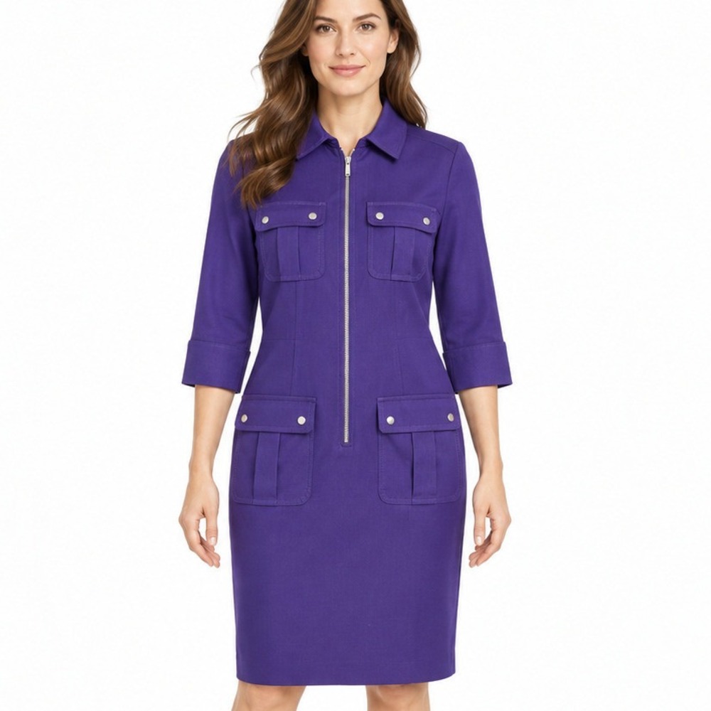 Michael Michael Kors Purple Utility Zip Front Cargo Pocket Sheath Dress Small